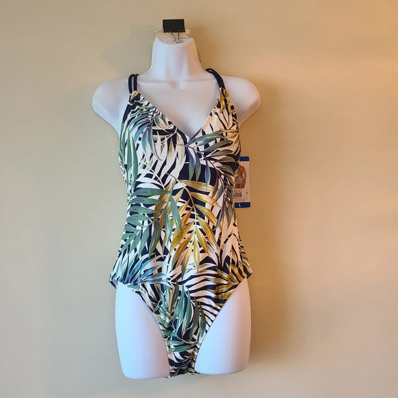 NWT Hurley women's Swimsuit sz.L palm leaves print - Picture 1 of 11